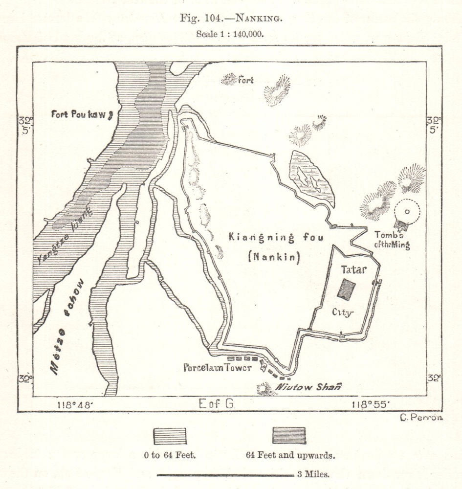 Nanjing town plan. China. Sketch map 1885 old antique vintage chart